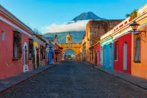 Colonial Era Street In Antigua Guatemala, Guatemala, Central America
