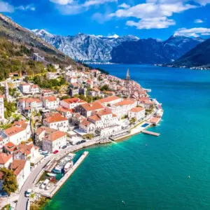 Panoramic View Of Perast, A Small Historic Port Town On The Bay Of Kotor, Montenegro, South Eastern Europe