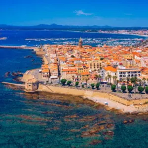 aerial view of the city of alghero in sardinia italy