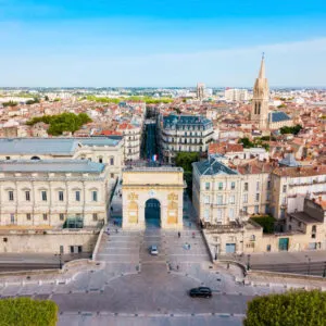 Aerial Panoramic View Of The Historic Center Of Montpellier, The Historical Capital Of Occitania, Southern France, Mediterranean Europe