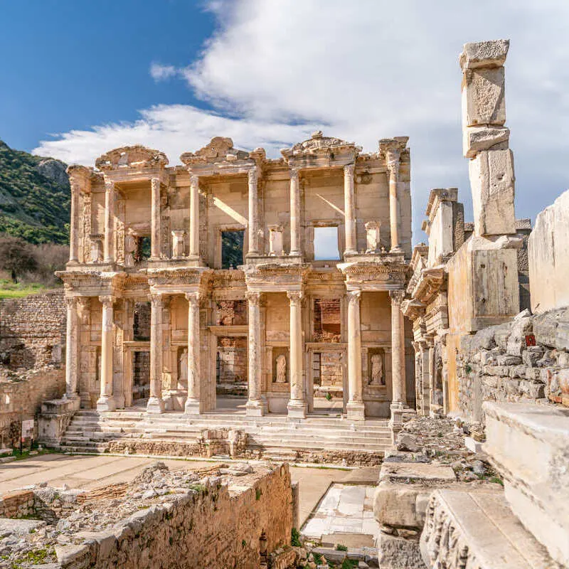 Celsus Library In The Ancient Ruined Greek City Of Ephesus, Turkiye, Western Asia