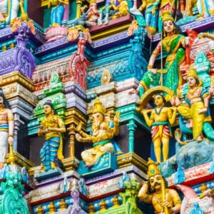 close up details of a colorful hindu temple in colombo sri lanka