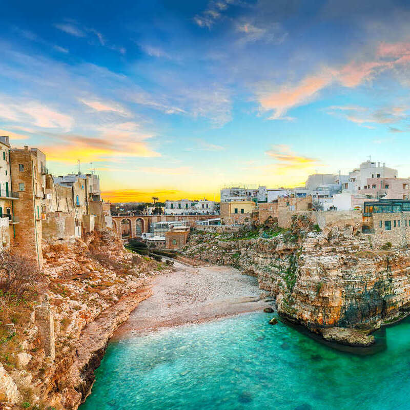 Panoramic View Of Cala Paura Gulf In Polignano a Mare, Puglia, Italy, Southern Europe