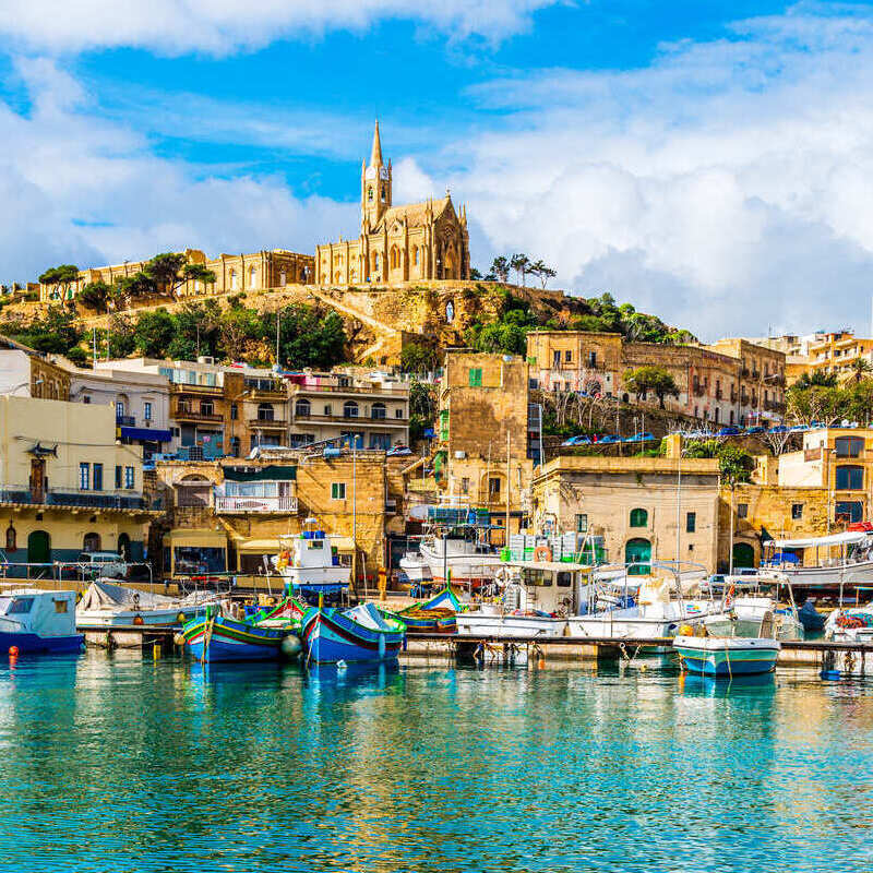 View Of Mgarr Harbor In Gozo, Malta, An Island In The Mediterranean, Southern Europe