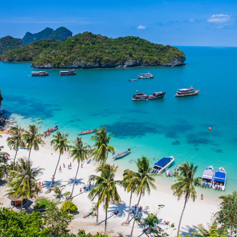 boats off the coast off koh samui thailand