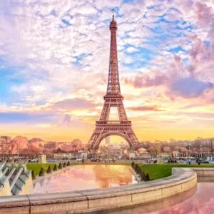 the eiffel tower at sunset