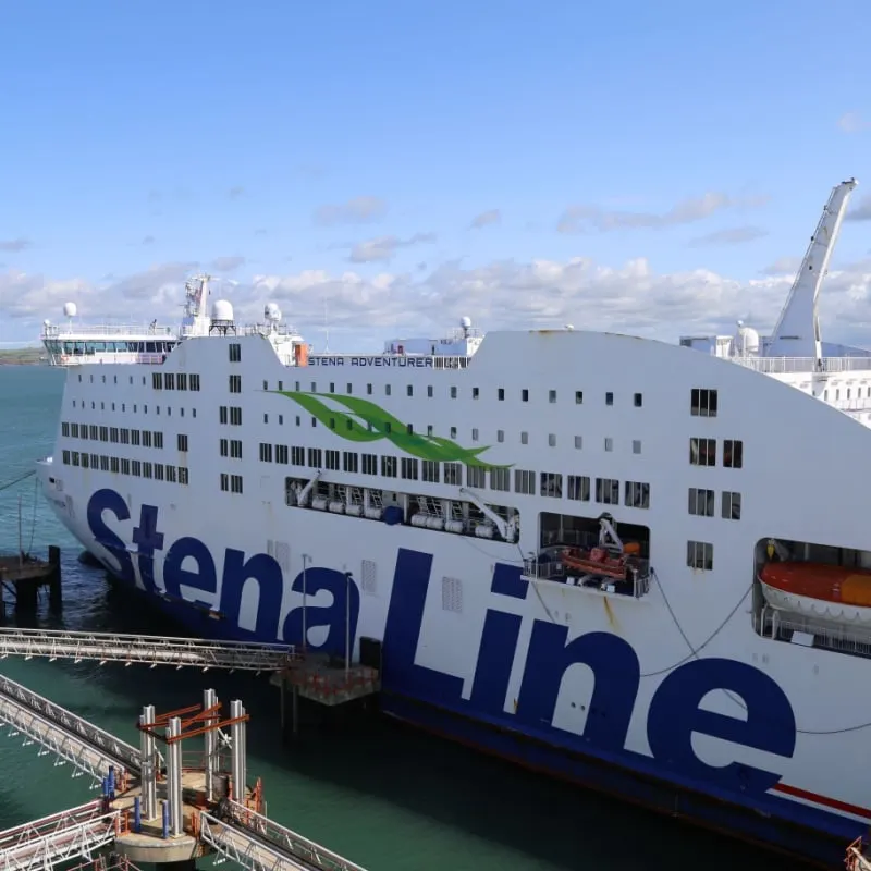 A Stena Line ferry which is loaded and ready to depart