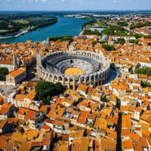 Aerial View Of Nimes, A Historic Roman Era City In Provence, A Region In Southern France, Southern Europe