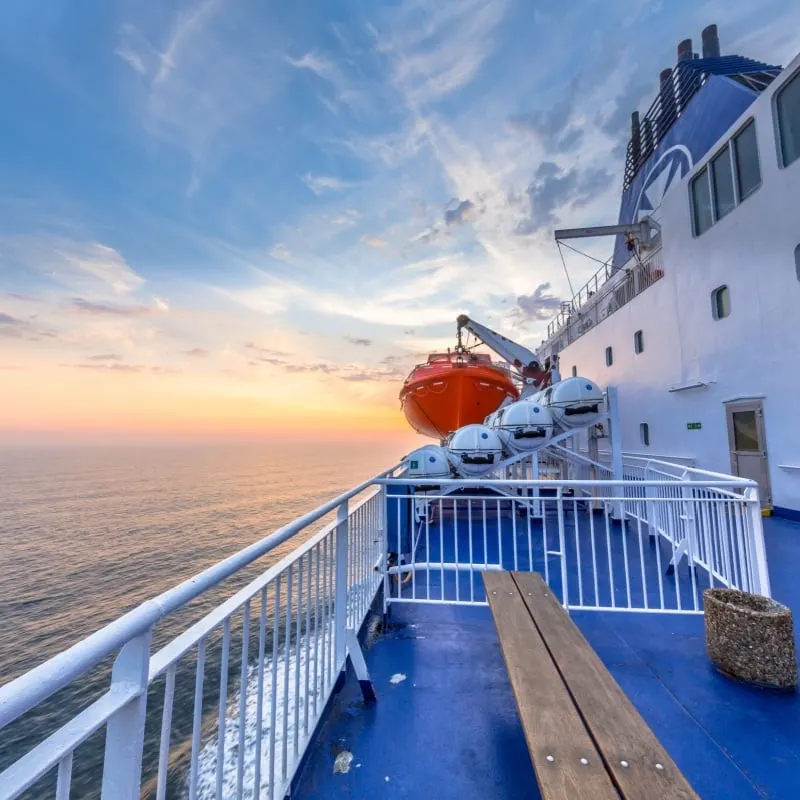 Deck on Ferry sailing across the Northsea during beautiful sunset