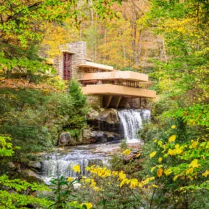 Fallingwater over Bear Run waterfall in the Laurel Highlands