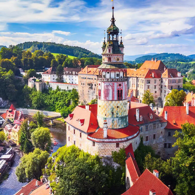 Panoramic View Of Cesky Krumlov, A Historic City In South Bohemia, Czechia, Czech Republic, Central Europe