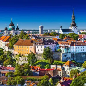 Panoramic View Of Tallinn Old Town Seen From Toompea Hill, Estonia, Baltic Coast Of Northern Europe