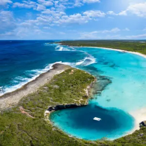 Panoramic aerial view of Dean's Blue Hole, Bahamas