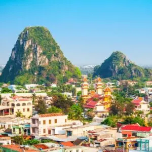 Aerial View Of Da Nang City Amid The Hills Of Central Vietnam, Southeast Asia