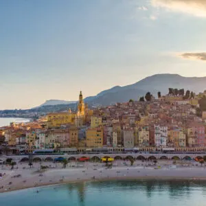 Aerial View Of Menton, A Town In The French Riviera In Southern France, Mediterranean Europe