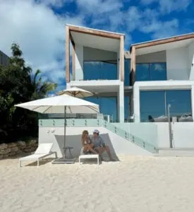 Alex and Kashlee Garcia on a private beach on South Bank by Grace Bay