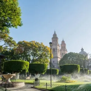Lush Green Garden Behind The Cathedral Of Morelia, Michoacan State, Central Mexico, Latin America.jpg