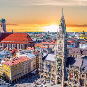 Munich cityscape at sunset