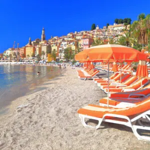Sand And Pebble Beach In Menton, French Riviera, Cote d'Azur, Southern France, Southern Europe.jpg