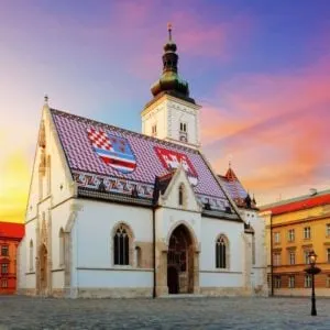 St Mark's Church In The Upper Town Of Zagreb Seen At Sunset, Croatia, Central Eastern Europe
