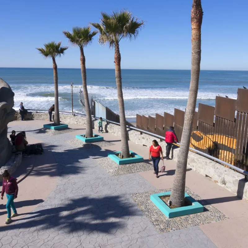 The north west corner of Mexico features a beach park next to the border fence separating Mexico from the United States in Playas de Tijuana