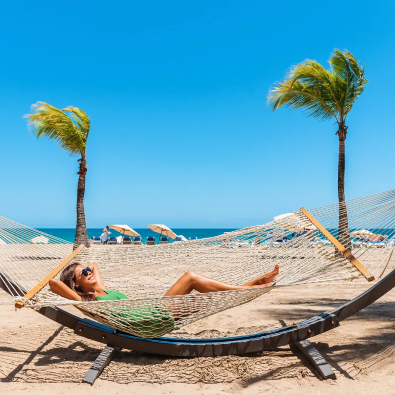 Woman relaxing on a beach in Puerto Rico