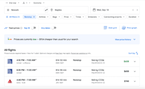 Screenshot Of A September Google Flights Search Leaving From Newark