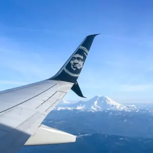 Window view of mountains from Alaska Airlines plane
