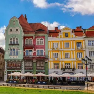 Colorful Buildings In Timisoara Old Town, Romania, Eastern Europe