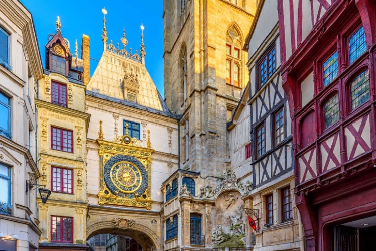 The Gros-Horloge (Great-Clock) is a fourteenth-century astronomical clock in Rouen, Normandy, France. Architecture and landmarks of Rouen.