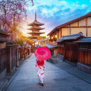 Woman walking in Kyoto, Japan