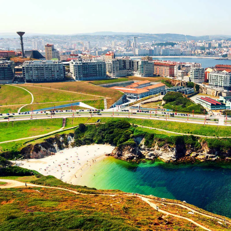 Aerial View Of A Beach In A Coruna, Spain