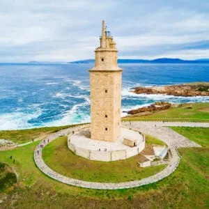 Aerial View Of Tower Of Hercules, An Ancient Roman Lighthouse In A Coruna, Spain