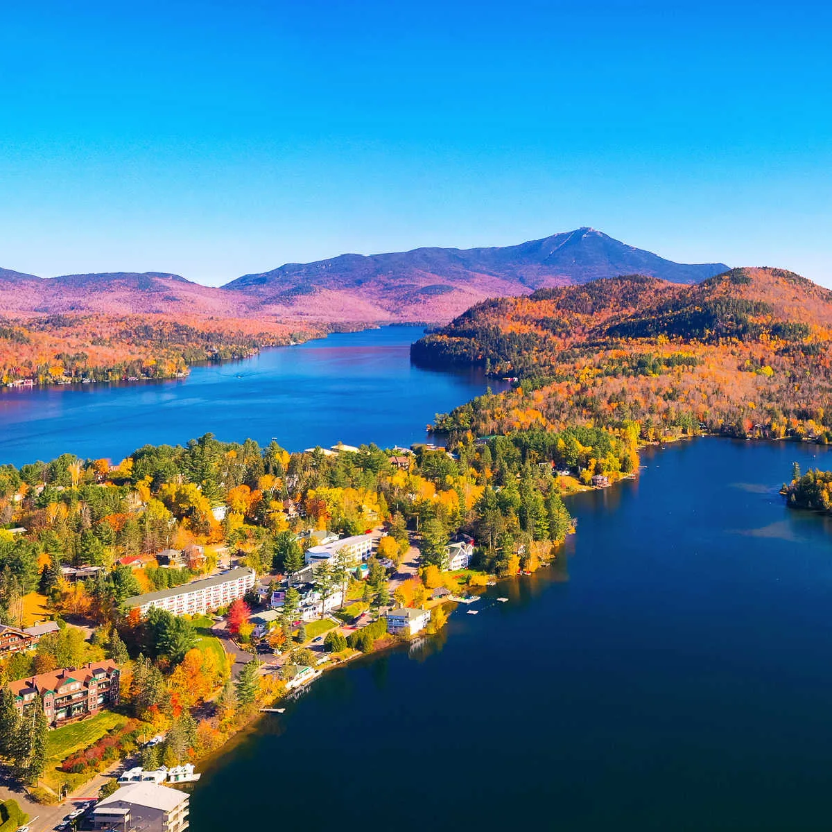 Aerial view of Lake Placid, the Adirondacks