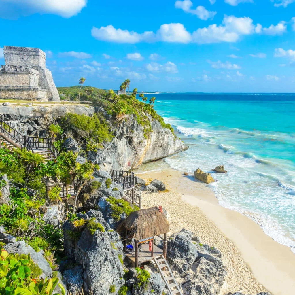 Ancient Mayan Temple Facing The Caribbean Sea In Tulum, Mexico
