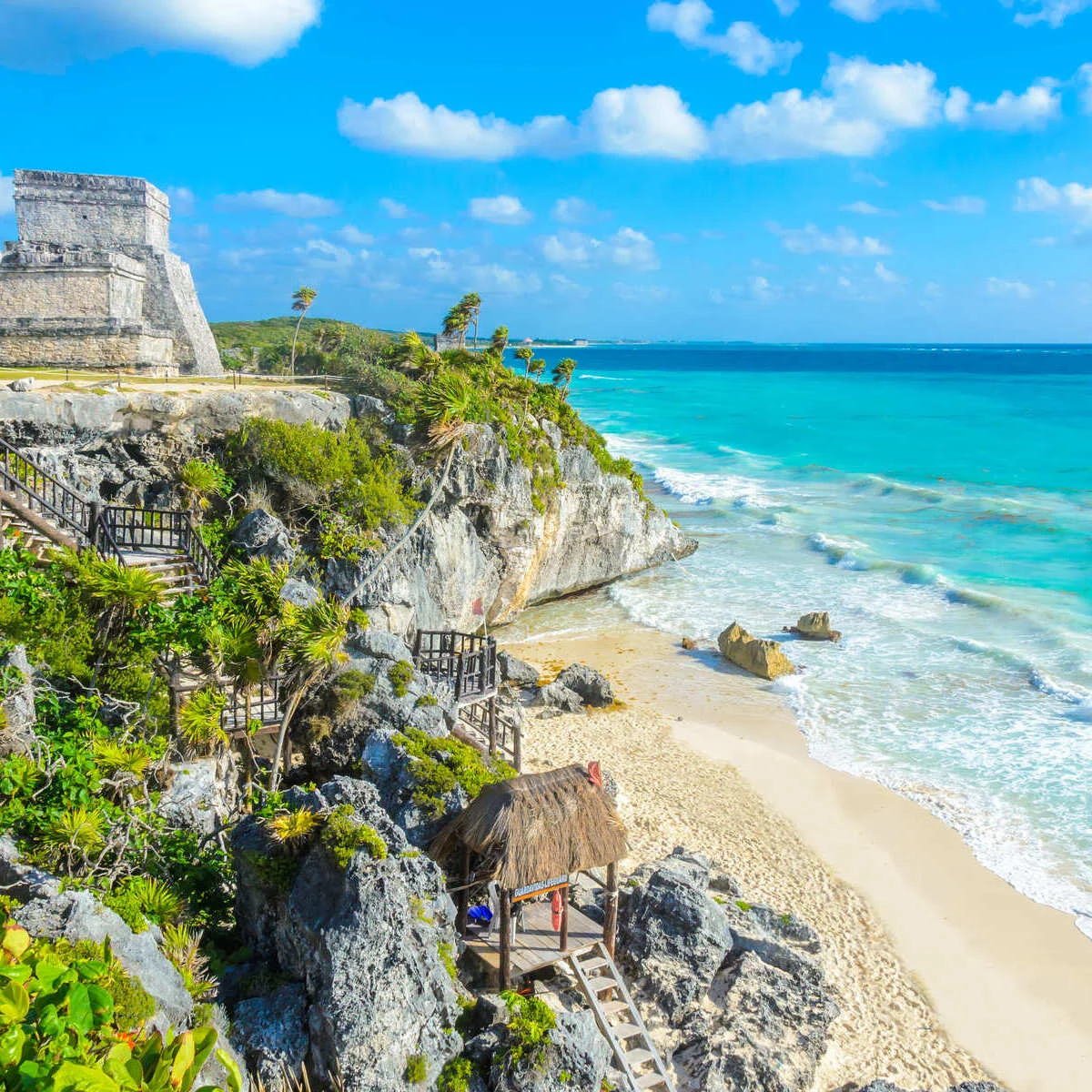 Ancient Mayan Temple Facing The Caribbean Sea In Tulum, Mexico