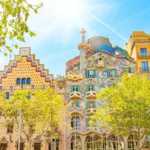 Beautiful colorful houses on famous Passeig de Gracia street, Barcelona city