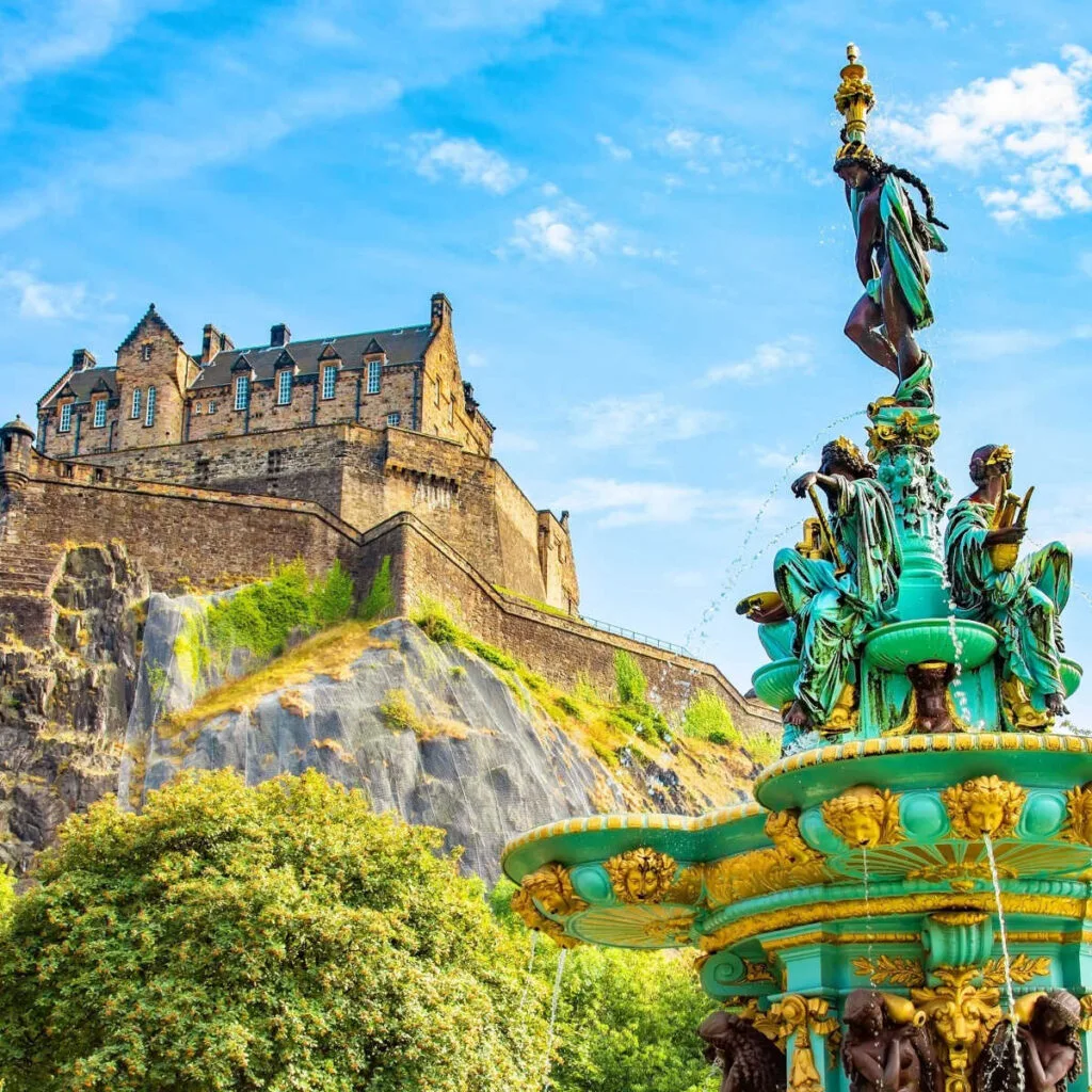 Edinburgh castle seen from below at Prince's Street Gardens, Scotland