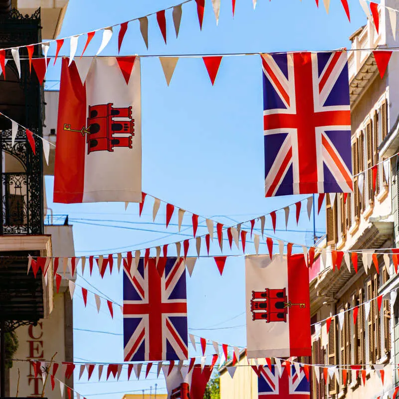 Gibraltarian And UK Flags In Gibraltar