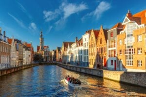 Boat on canal in Bruges, Belgium