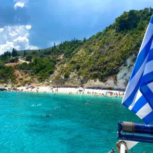 One of the three Xagia Sulfur Beaches in Zakynthos