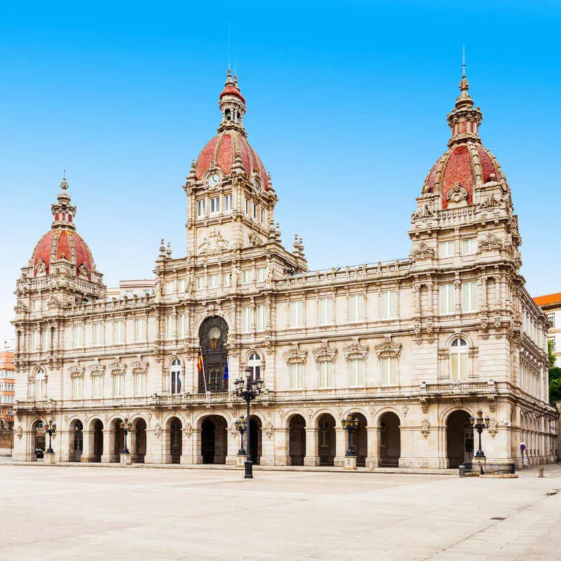 Ornate Building In Plaza Maria De Pita In A Coruna, Spain