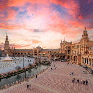 Panoramic View Of Plaza De Espana, Seville, Spain