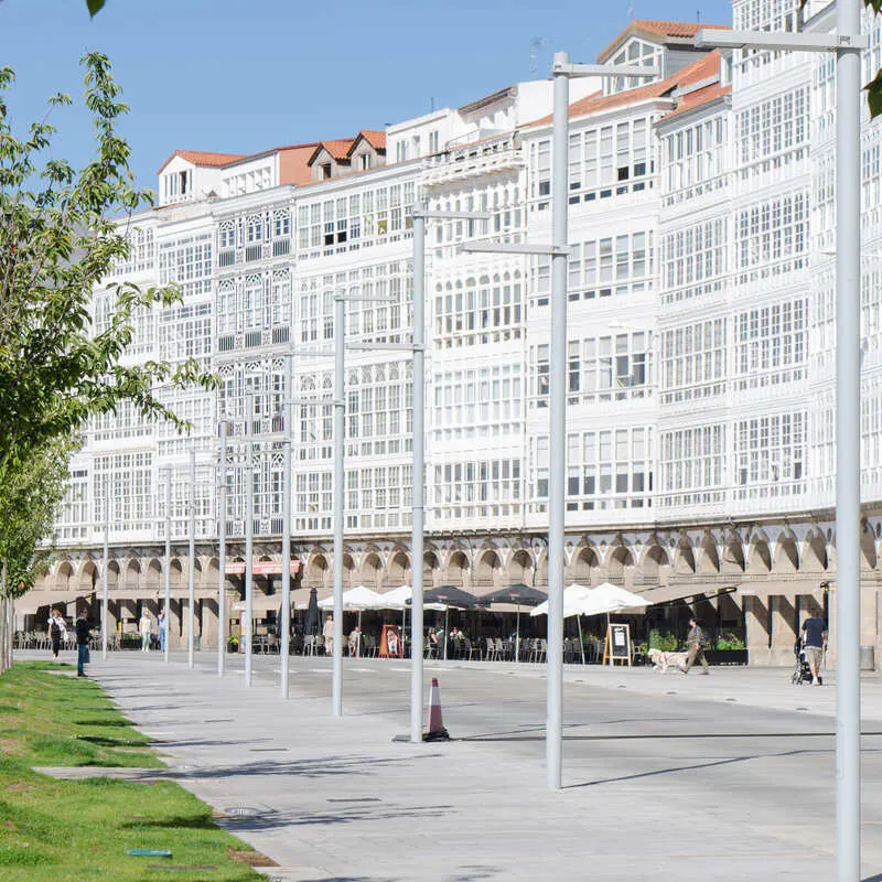Traditional Glaze Window Facades Of A Coruna, Spain