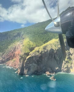 View from window of plane landing in Saba