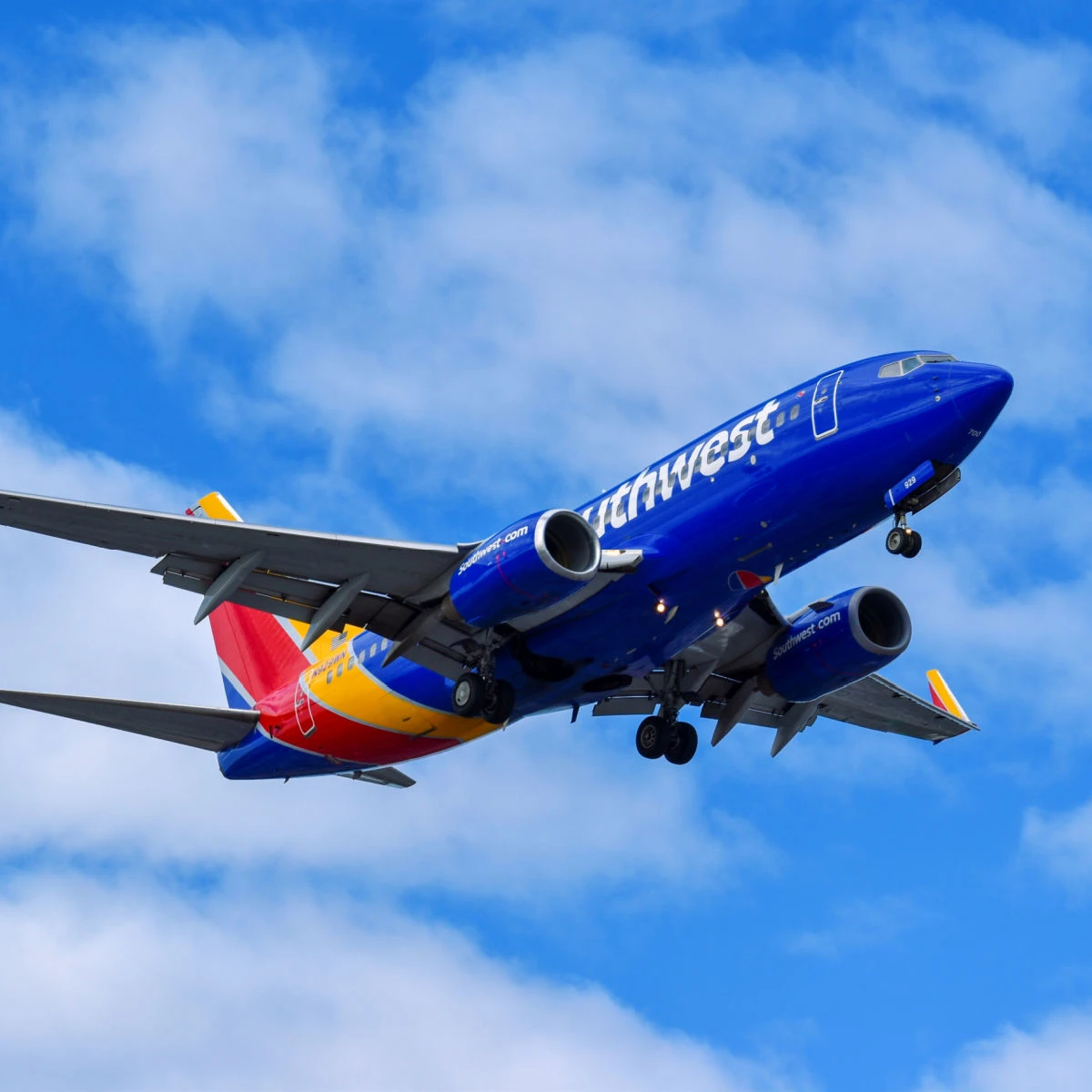 A Southwest Airlines plane flying