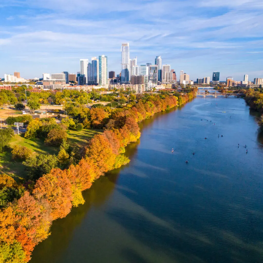 Austin skyline andriver- in fall