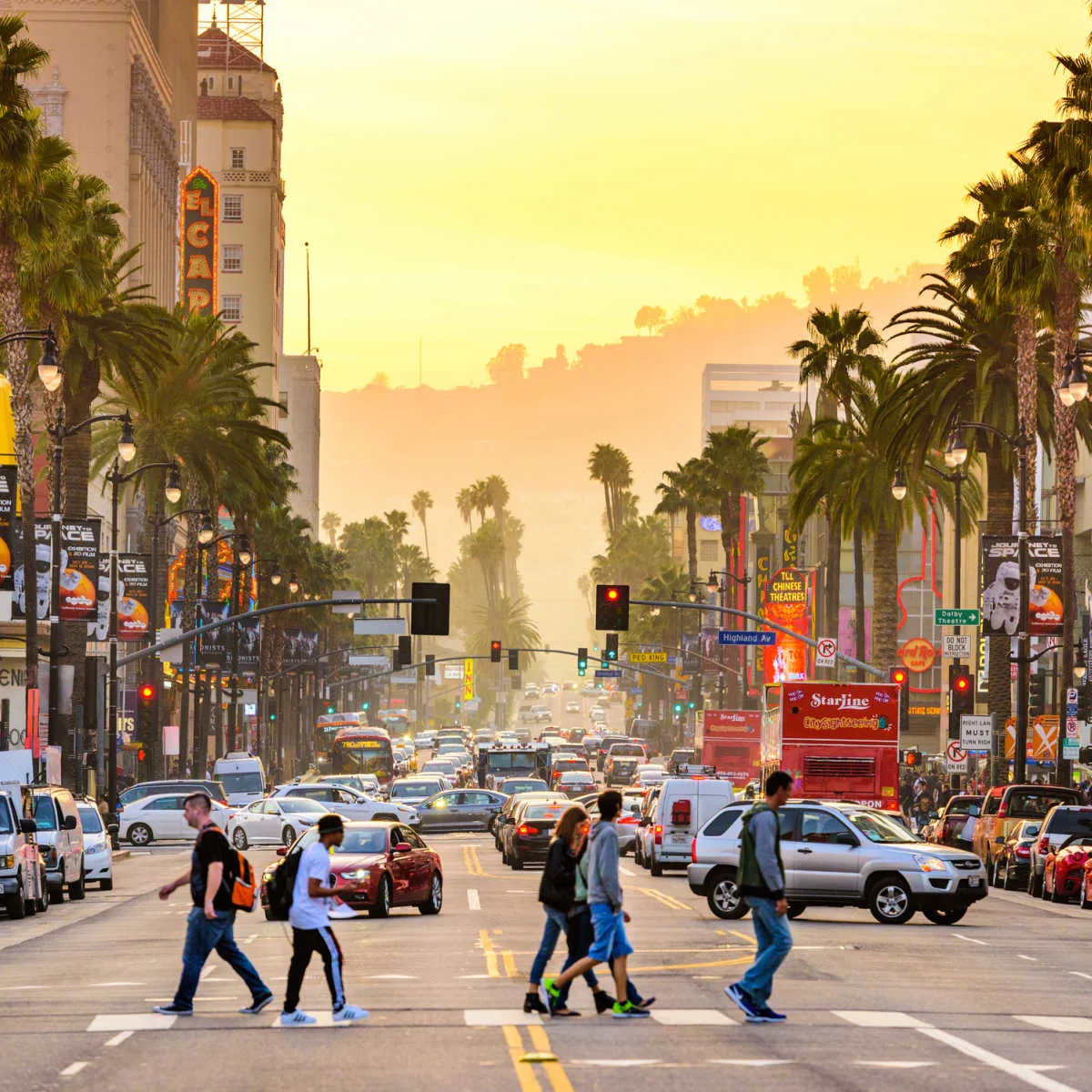 People walking along Hollywood Boulevard