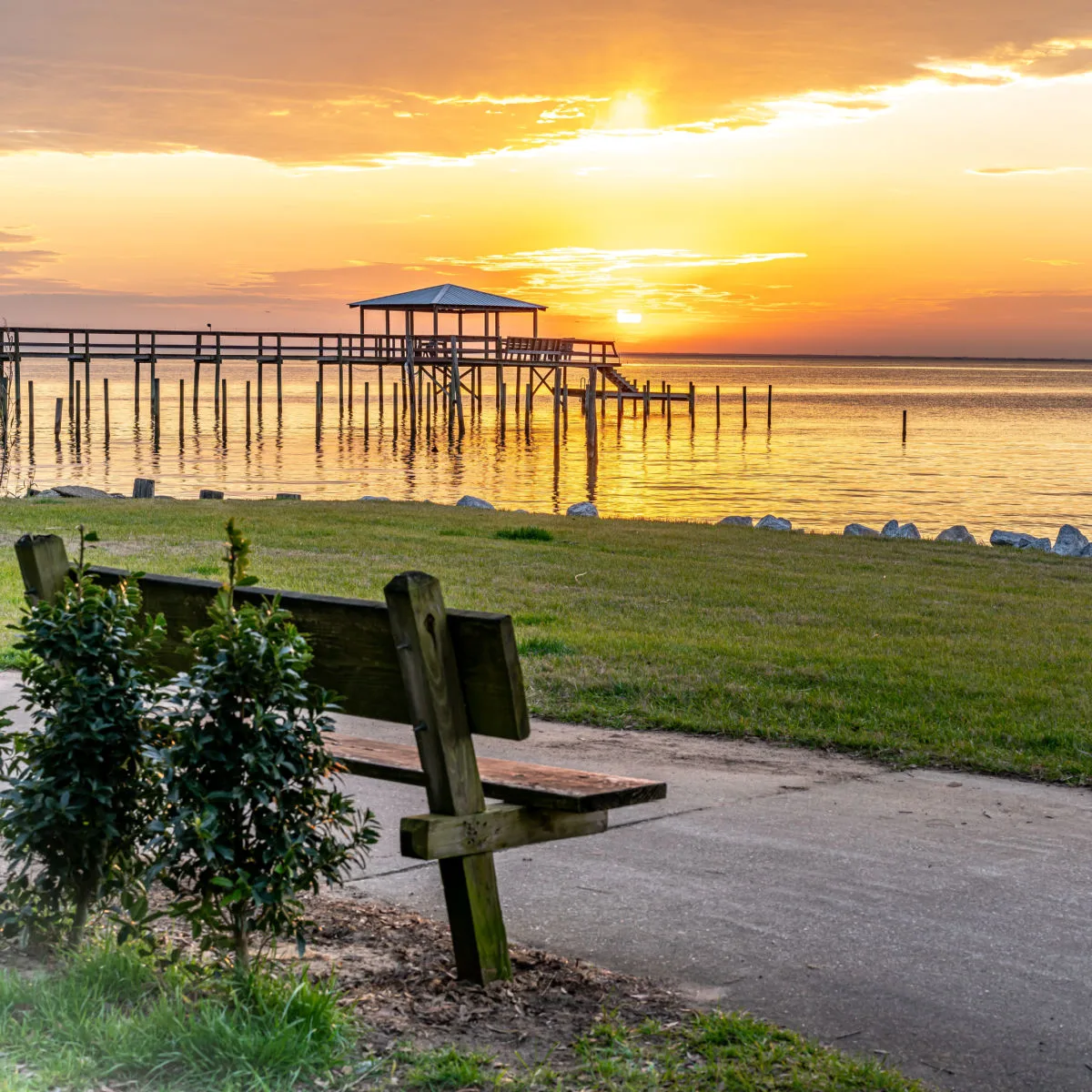 Bench on bay in Fairhope, AL