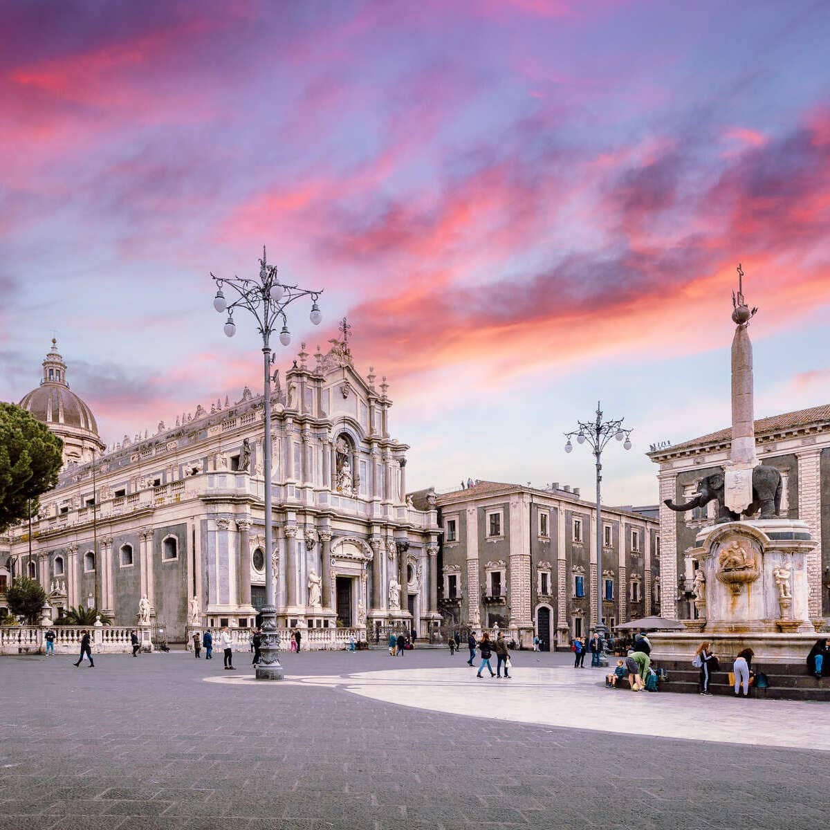 Historic City Of Catania In Sicily, Italy During Sunset